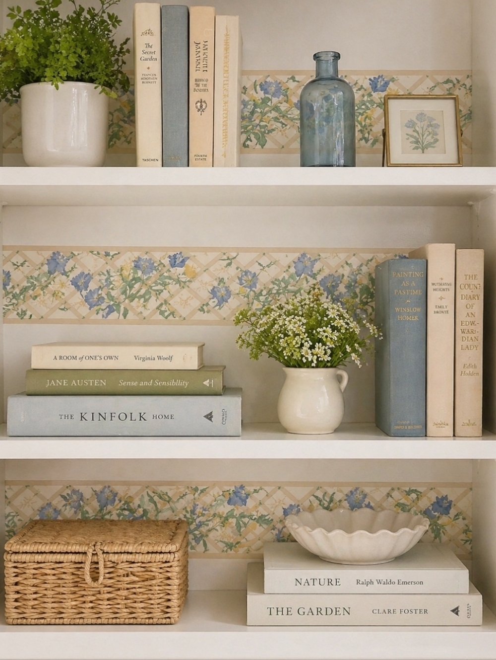 VTG Laura Ashley Charlotte Wallpaper Border UK Made Blue Green Floral Trellis